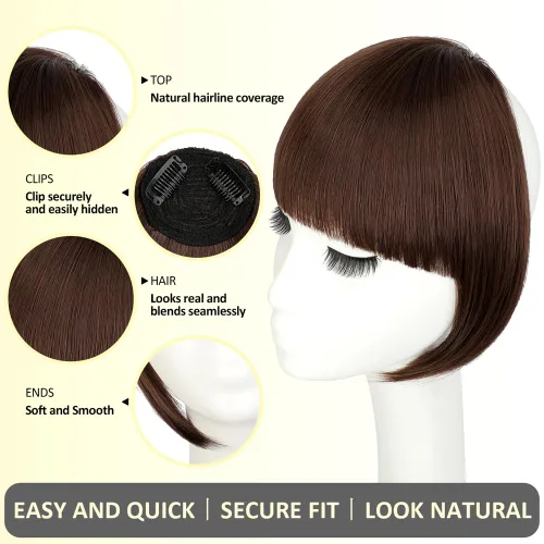 Vista 2 de Flequillo de pelo con clip, flequillo de pelo falso, fleco sintético con sienes, extensiones de cabello para mujer, extensiones de cabello para uso