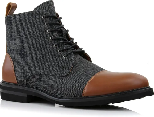 Vista 20 de Polar Fox Botas de tobillo para hombre Colección de botas casuales con cordones Estilos de punta redonda y punta lisa 1. Negro y lana