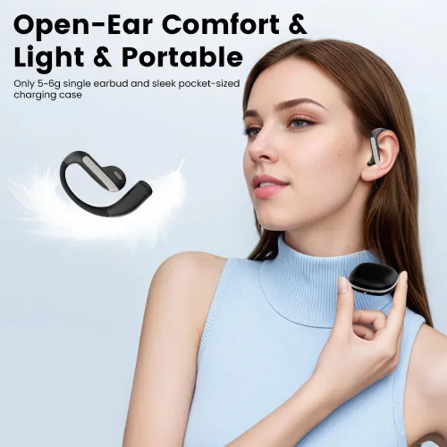 Vista 2 de Auriculares inalámbricos Bluetooth, auriculares con ganchos para los oídos V5.4, auriculares intraurales con conexión estable, graves profundos Negro