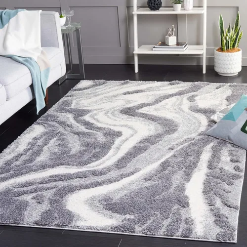 Vista 8 de SAFAVIEH Hi-Lo Shag Collection - Alfombra para pasillo, 2 pies 2 pulgadas x 8 pies, color gris y gris claro, diseño abstracto, no desprende pelusa