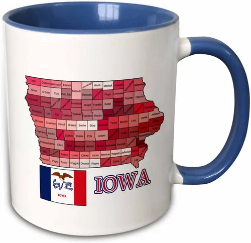 Vista 7 de 3dRose Flag And Map Of Iowa Showing All The Counties In Multicolor 11oz Two-Tone Black Mug