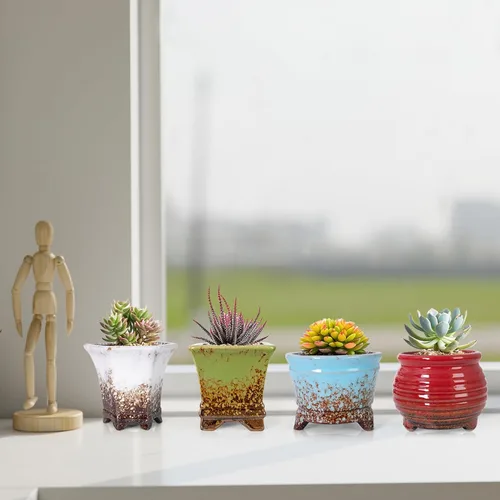 Vista 4 de ARTKETTY Succulent Pots, Small Plant Pots with Drainage Set of 6 Colorido-B