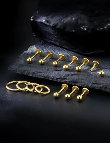 Vista 4 de Aretes de nariz de acero quirúrgico 316L, 20G, 18G y 16G, sin rosca, aretes de lóbulo para cartílago, cartílago, oreja, labio, piercing para mujeres