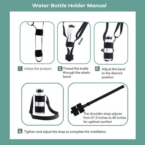 Vista 8 de Soporte universal para botella de agua con correa ajustable para el hombro para caminar en corto senderismo, soporte para botella de agua