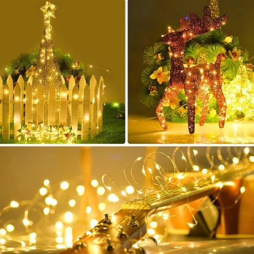 Vista 3 de Twinkle Star Guirnalda de luces de alambre de cobre de 100 luces LED de 33 pies Luces de Cadena de Hadas 8 modos, alimentada por USB, con control