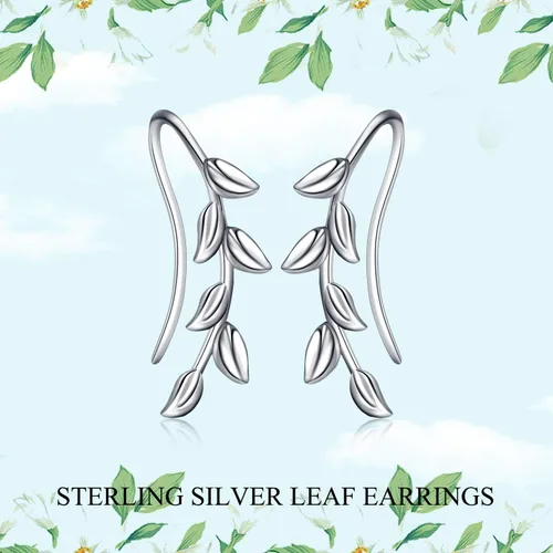 Vista 6 de Aretes de plata de ley con diseño de hoja de leychampiñónaxolotl para mujeres y niñas, hipoalergénicos