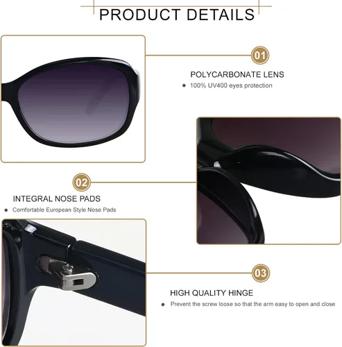 Vista 3 de LYZOIT Gafas de sol cuadradas para mujer, clásicas, vintage, protección UV, marco Havana, paquete de 2 sombras, S