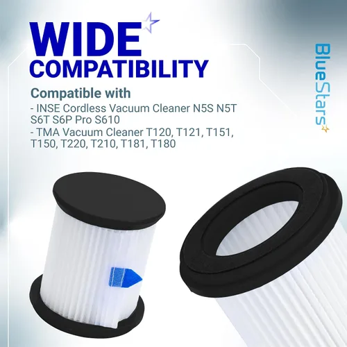 Vista 4 de BlueStars Filtro HEPA con malla blanca para aspiradoras inalámbricas INSE N5S N5T S6T S6P Pro S610/TMA T120 T121 T151 T150 T220 T220 T210 T181 T180
