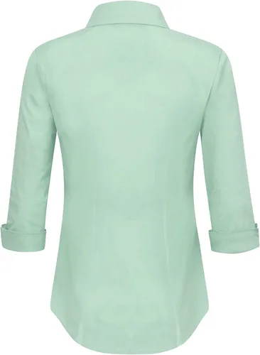 Vista 2 de Made By Johnny MBJ Womens Solide 34 Sleeve Stretchy Button Down Collared Office Formal Casua Blouse S3XL