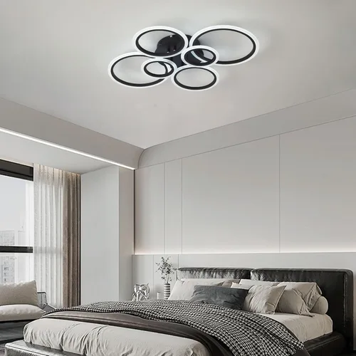 Vista 7 de Moderna lámpara LED de techo de 29.8 pulgadas, 72 W, 6000 lúmenes, 3000-6500 K, regulable con control remoto, lámpara de techo empotrada para Negro