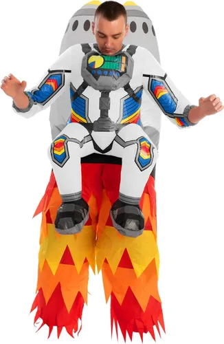 Vista 4 de Spooktacular Creations Disfraz inflable de Halloween para adultos, disfraz inflable de astronauta con cohetes
