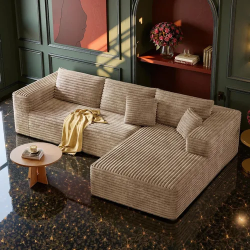 Vista 10 de MoonSpeak - Sofá seccional deshuesado de 133 pulgadas para sala de estar Sofá modular en forma de L, asiento profundo, pana suave, sin montaje