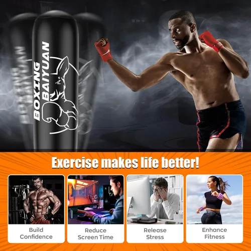 Vista 5 de Saco de boxeo de pie para adultos y adolescentes, bolsa de boxeo inflable con soporte, equipo de entrenamiento de kickboxing para MMA, Muay Thai
