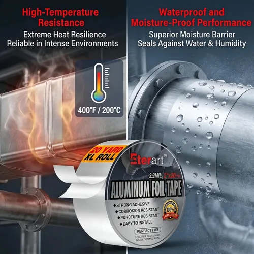 Vista 5 de ETERART Cinta adhesiva de papel de aluminio, sello de alta temperatura para HVAC, 2 "x 20Yds