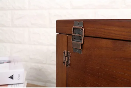 Vista 9 de Caja de almacenamiento multifuncional de madera, caja organizadora de madera maciza con cerradura combinada para joyas, relojes, collares, anillos