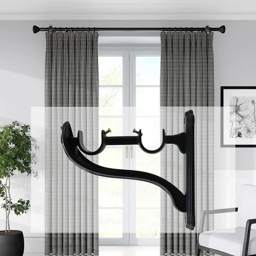 Vista 7 de 2 piezas de soportes dobles para varilla de cortina, soportes negros retro de montaje en pared para ganchos de varilla de cortina con tornillo