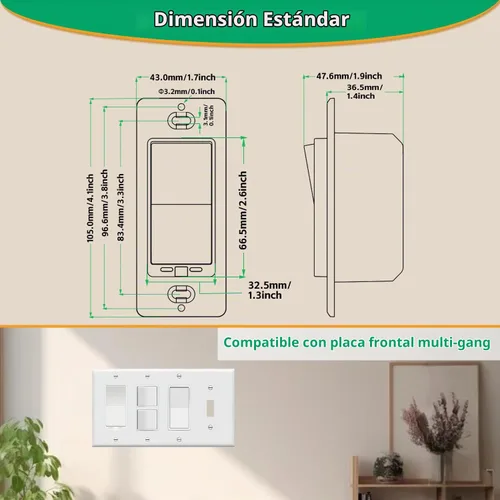 Vista 4 de Interruptor Inteligente Zigbee sin Neutro Requerido Interruptor de Luz Inteligente de Paleta Basculante de 1 Canal Compatible con Alexa