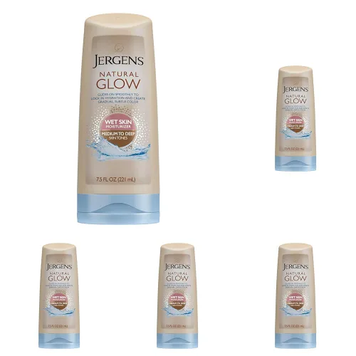 Vista 15 de Humectante para piel húmeda Natural Glow de la marca Jergens Bronceado sin sol, aplicación de piel húmeda, desarrollo gradual de color, resultados