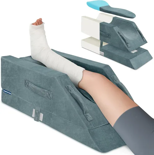 Vista 12 de KingPavonini Almohadas de elevación de piernas ajustables de 4 alturas para después de la cirugía con curva ergonómica, almohada de cuña de espuma