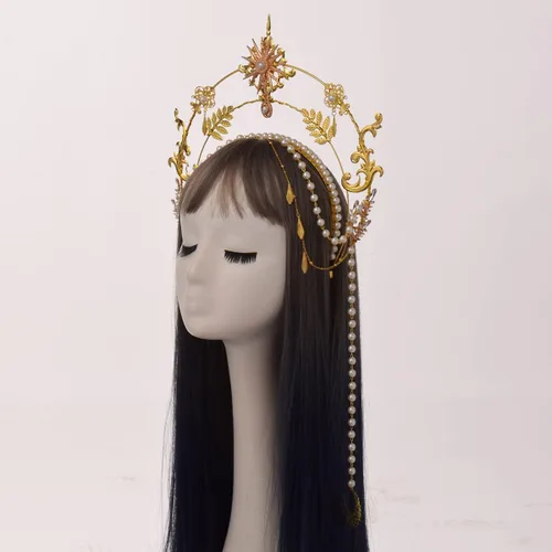 Vista 4 de BLESSUME - Diadema de diosa, corona con halo de María, disfraz de Halloween para mujer, tocado de diosa