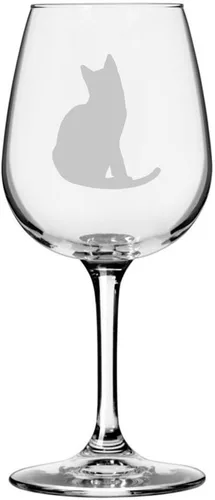 Vista 175 de Copa de vino de 12.75 onzas con temática de gato abisinio grabada para todo uso