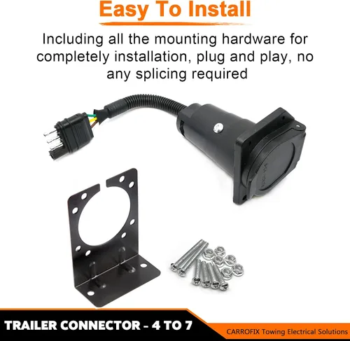 Vista 3 de Adaptador de cableado de remolque de hoja plana de 4 vías a 7 vías Enchufe de conector de camión con soporte de montaje