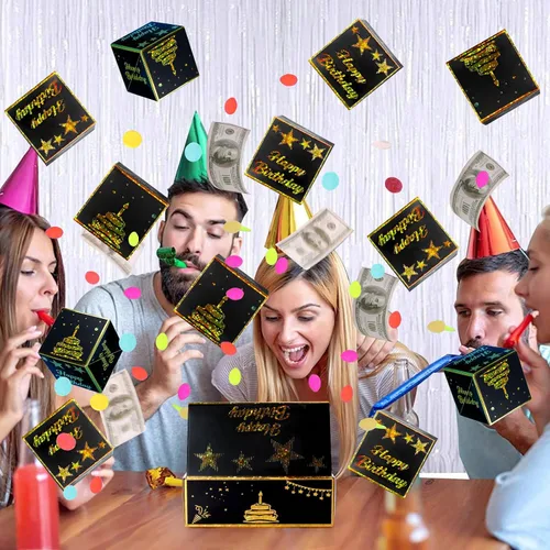 Vista 4 de BABORUI Caja de dinero de cumpleaños para efectivo, caja de explosión sorpresa de feliz cumpleaños con confeti, caja de regalo explosiva