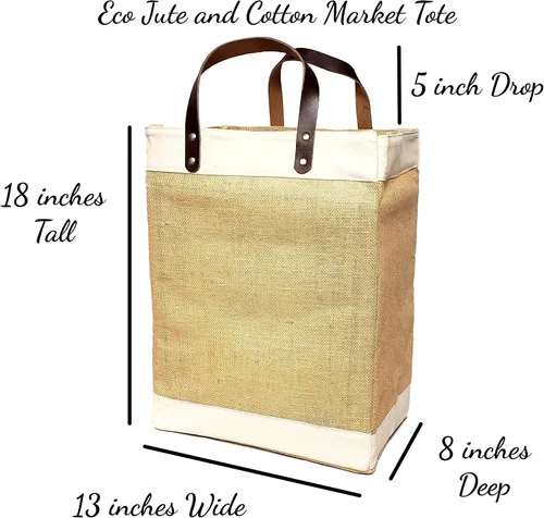 Vista 6 de Bolsa de mano ecológica con asa de cuero de yute y algodón