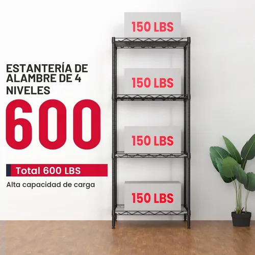 Vista 5 de BestOffice Estante de alambre de 4 niveles 12" x 18" x 44" Negro