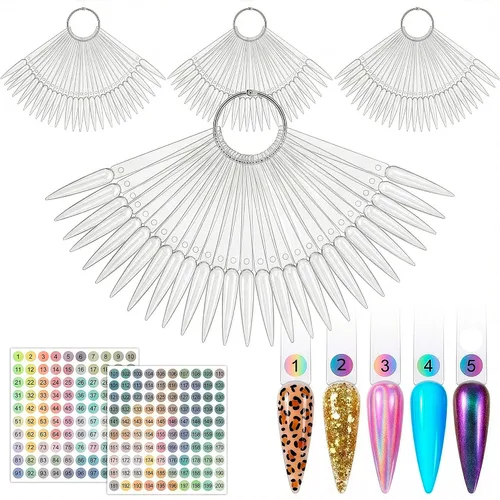 Vista 10 de 100 barras de muestra de uñas para esmalte de gel, acrílico, 2 anillos de metal 100 barras de esmalte de uñas acrílico transparente