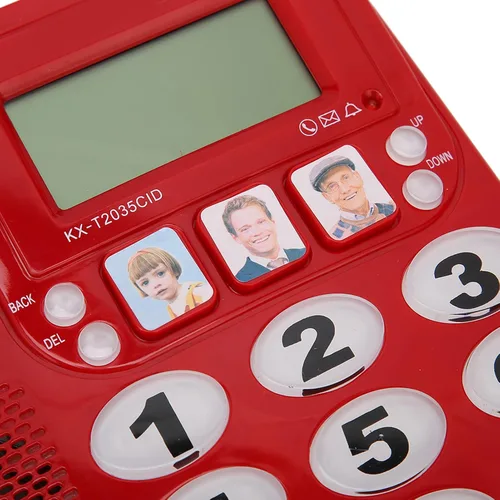 Vista 5 de Teléfono fijo con cable, teléfono con memoria fotográfica de marcación de manos, teléfono de escritorio amplificado para personas mayores