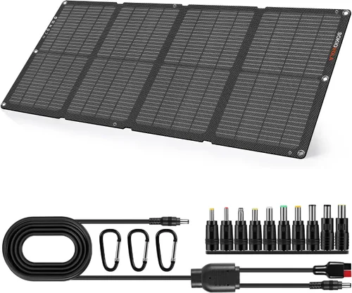 Vista 12 de Paneles solares portátiles de 50 W, cargador de panel solar plegable IP68 impermeable con puertos USB-A y USB-C, salida de 18 V CC para pequeña