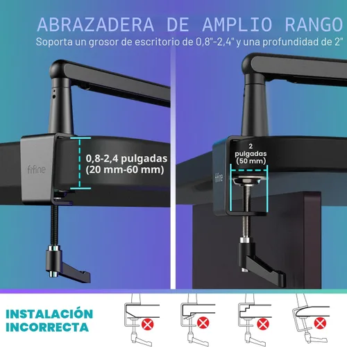 Vista 6 de FIFINE Brazo de brazo de micrófono, soporte de brazo de micrófono ajustable de perfil bajo con abrazadera de montaje de escritorio, adaptador