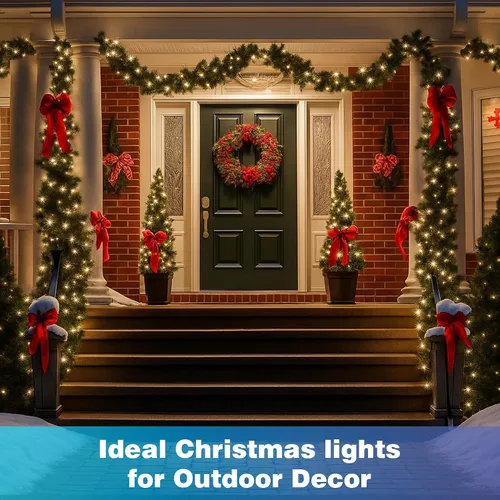 Vista 7 de Luces de Navidad de 400 LED de 131 pies, IP67 impermeables, luces Christmastree con 8 modos, control remoto, 3 temporizadores y función de memoria