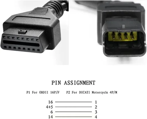 Vista 5 de OBD 4Pin Connect para Ducati Motorcycles DLC Socket,4 pin a 16pin OBD2 Cable adaptador apto para Ducati Monster, Multistrada, modelos Panigale