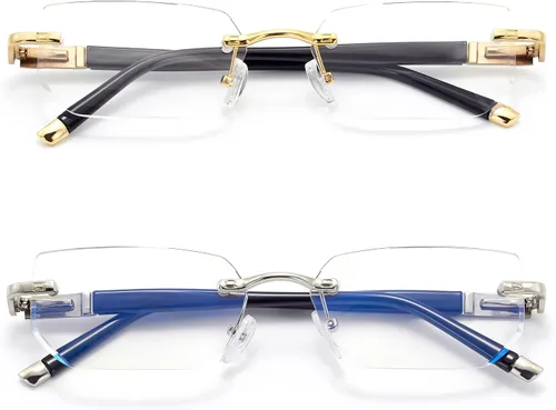 Vista 9 de HIGHLIKE Rimless Reading Glasses, Spring Hinge Readers, Diamond Cut Edge Design Blue Light Glasses