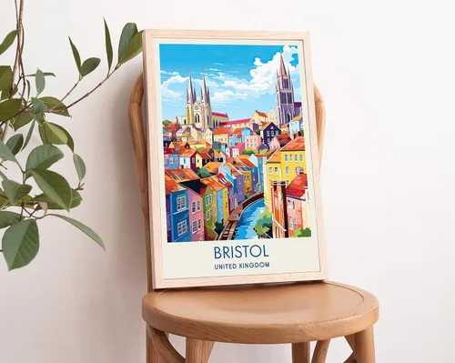 Vista 2 de Póster de Bristol, impresión de Inglaterra, impresión de Bristol, arte de Bristol, póster de viaje, arte de ilustración, pintura de paisaje urbano