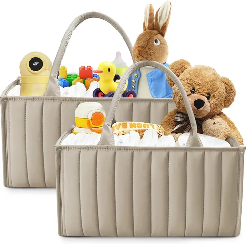Vista 8 de SWEET DOLPHIN Paquete de 2 organizadores tipo cesta para pañales de bebé, elegantes cestas de almacenamiento para artículos esenciales para recién
