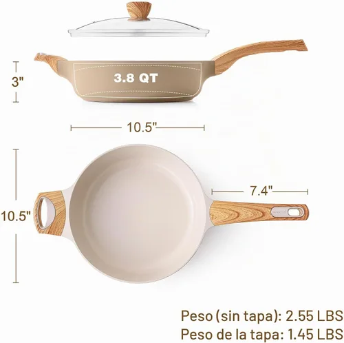 Vista 6 de SENSARTE Sartén antiadherente de cerámica con tapa, sartén profunda de 10.5 pulgadas, sartén saltear de 3.8 cuartos, sartén de inducción, sartén