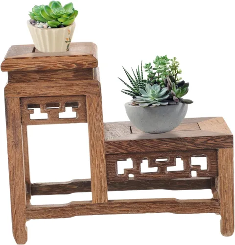 Vista 9 de DOITOOL Soporte de madera para plantas retro, soporte para macetas de jardín, para bonsái, base resistente para decoración del hogar, exhibiciones
