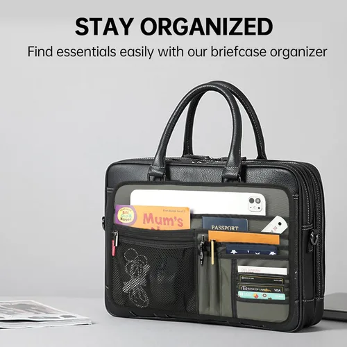 Vista 9 de Organizador grande para maletín para trabajo, oficina, documentos, portátil, organizador de almacenamiento (L, gris)