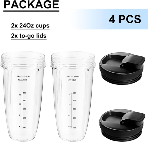 Vista 5 de Paquete de 2 vasos de licuadora de repuesto para Ninja, vasos de licuadora de 24 onzas con tapas para llevar, compatibles con Nutri Ninja Auto IQ