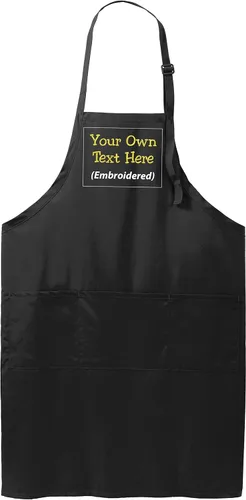 Vista 2 de Delantal personalizado con texto en inglés "Add a name", diseño bordado, delantales extra largos para adultos, 25 pulgadas de ancho x 34.5 pulgadas
