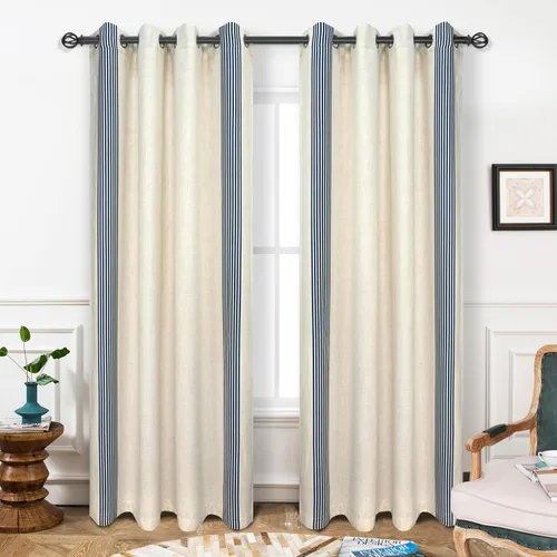 Vista 76 de DriftAway Chris Linen - Cortinas opacas con capa térmica y reductora de sonido, 63 pulgadas de largo para dormitorio, cortinas estampadas a rayas