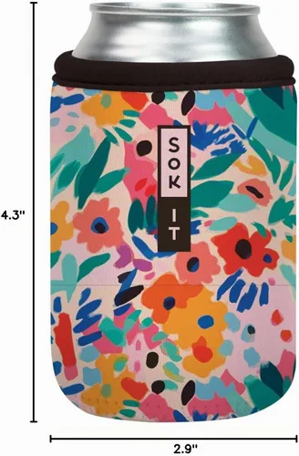Vista 4 de Sok It Can Sok - Funda de neopreno aislada para cerveza y soda (floral abstracto, funda para lata de 12 onzas)