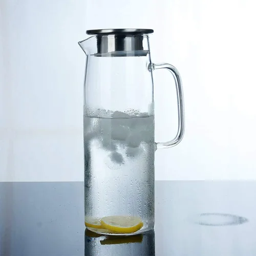 Vista 4 de Jarra de vidrio con tapa de acero inoxidable, jarra segura para estufa de alta resistencia al calor para agua fría/caliente y té helado