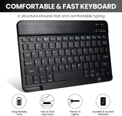 Vista 4 de SOPPY Funda con teclado Bluetooth con mouse para iPad de 6ª/5ª generación, iPad Pro de 9.7 pulgadas, Air 1/2, teclado inalámbrico desmontable