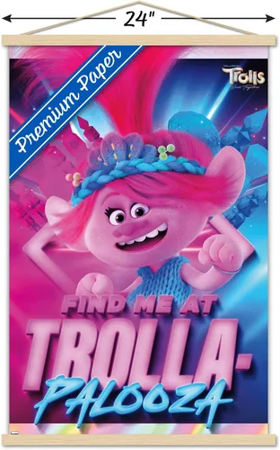 Vista 3 de Trends International Trolls: Band Together - Póster de pared de amapola, 22.37 x 34.00 pulgadas, paquete de impresión premium y colgador de madera