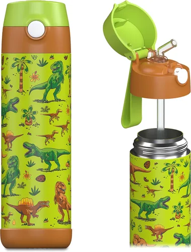 Vista 41 de Jarlson® CHARLI - Botella de agua para niños [12 onzas], botella térmica de acero inoxidable con pajilla, botella de agua aislada a prueba