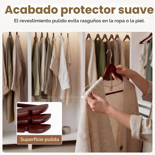 Vista 5 de StorageWorks Perchas de madera, paquete de 20 perchas de madera para Color cereza oscuro